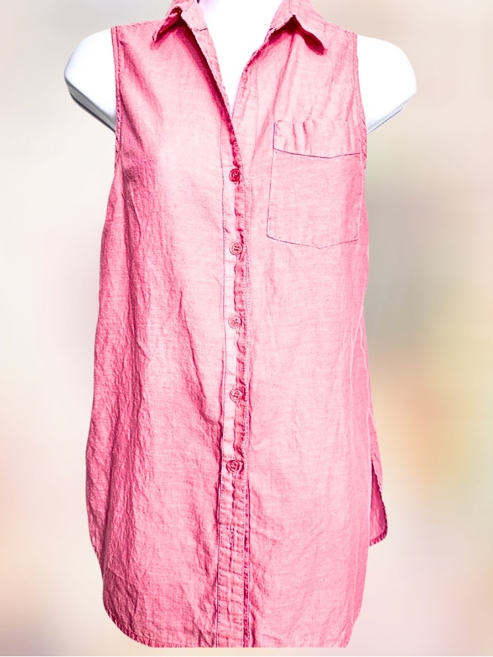 ALI & KRIS TOP Sleeveless Collared Pastel Pink Button Down Shirt Minimalist SZ S